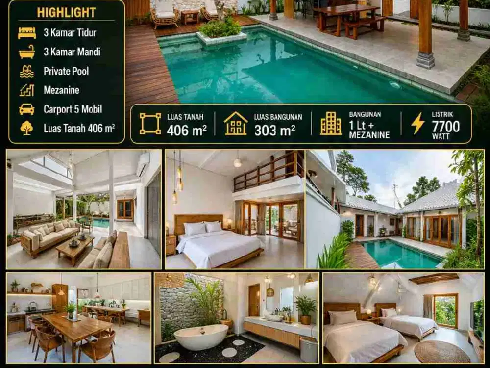 Villa Eksklusif Limasan Modern + Private Pool Luas 406m² di Argomulyo Sedayu