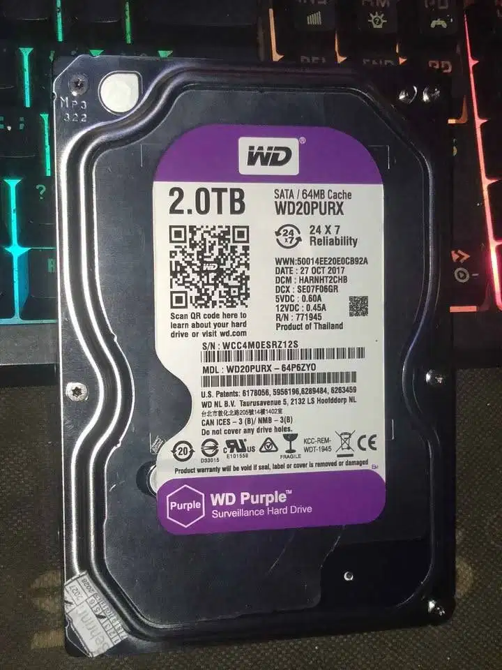 Hardisk CCTV dan PC WD Purple 2TB New Old Stock 800rb