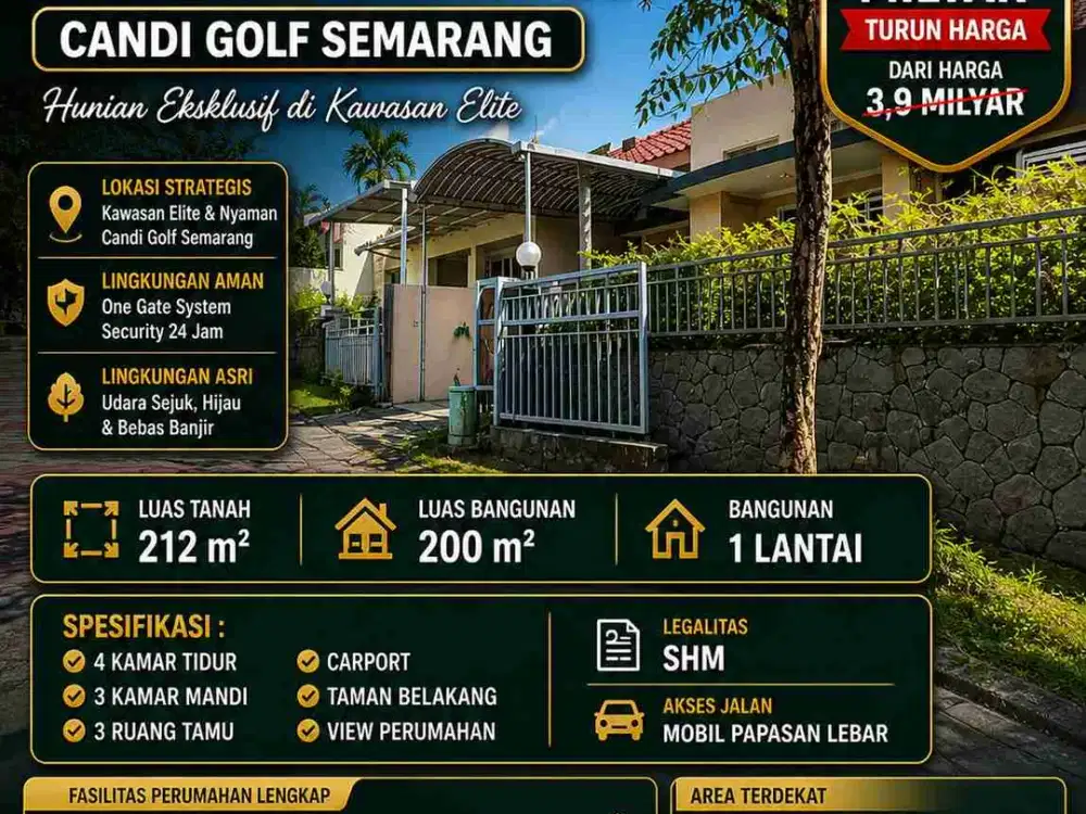 Rumah Mewah di Candi Golf Semarang – Turun Harga, Lokasi Elite & View Asri