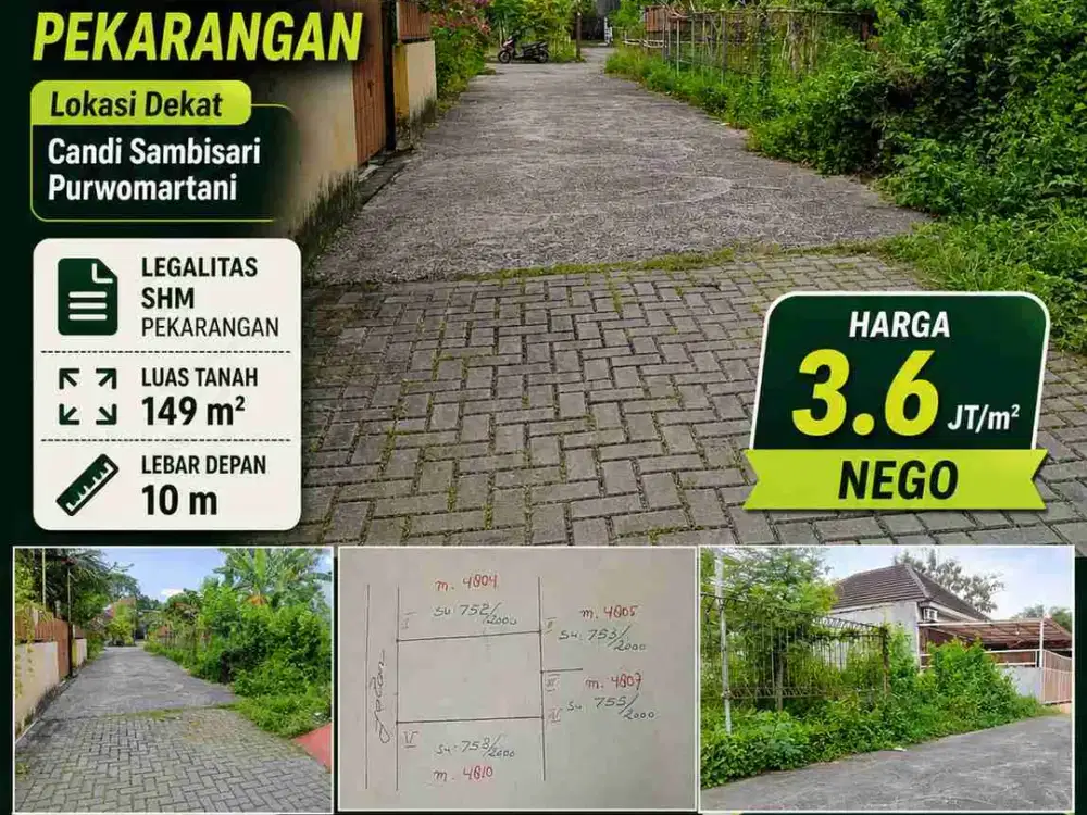Tanah SHM 149m² Dekat Candi Sambisari Sleman – Dalam Komplek Dosen UGM