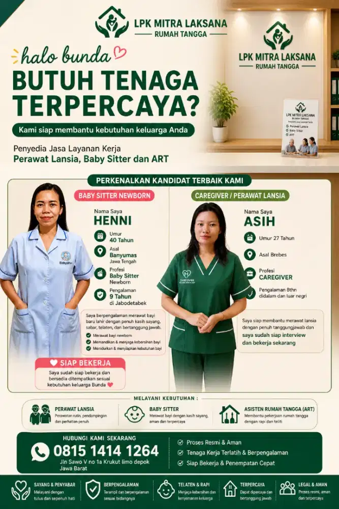 Jasa layanan Perawat Lansia baby sitter dan Art
