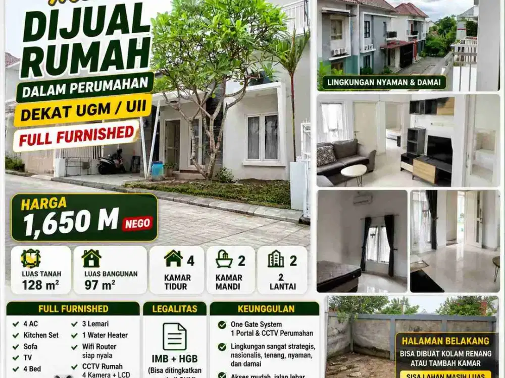 Turun Harga! Rumah Full Furnished 2 Lantai Dekat UGM/UII Jakal KM 8