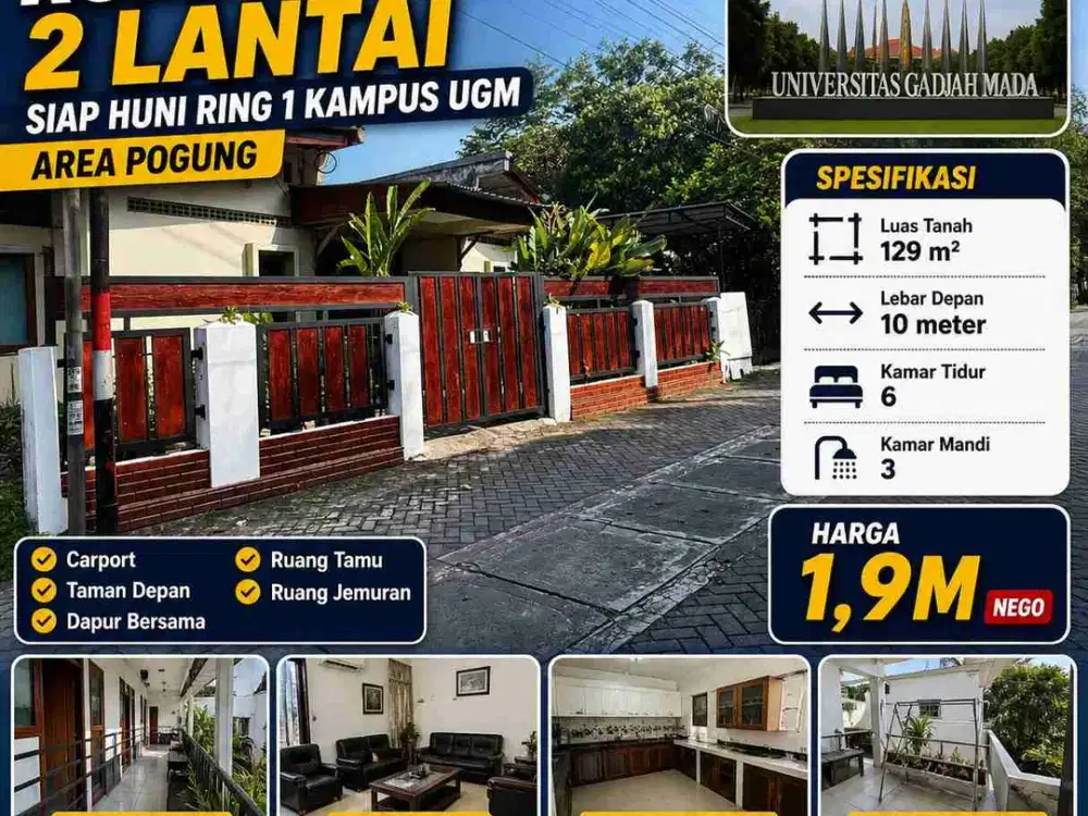 Rumah Kost 2 Lantai Ring 1 UGM Pogung – 6 Kamar, 500m ke Kampus!