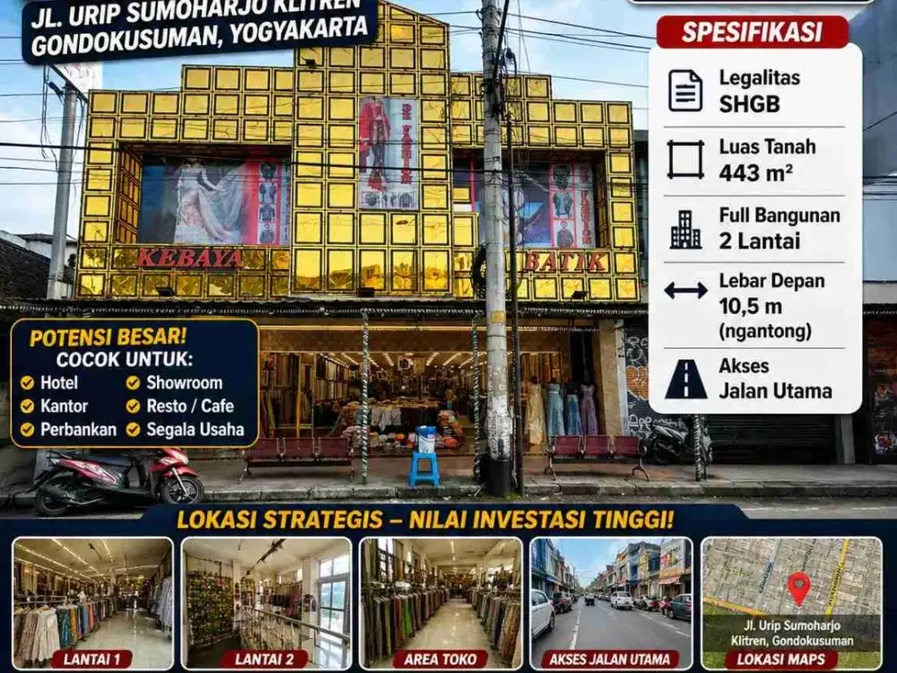 Dijual Cepat Toko 2 Lantai Pinggir Jalan Utama Urip Sumoharjo – Lokasi Premium Kota Jogja