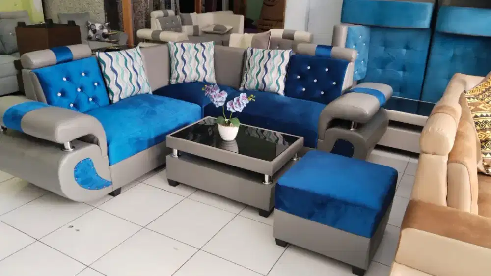 Sofa minimalis+fub biru abu