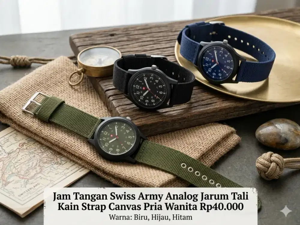 Jam Tangan Swiss Army Analog Jarum Tali Kain Strap Canvas Pria Wanita