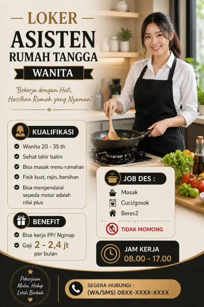 LOKER ASISTEN RUMAH TANGGA ART/PRT WANITA
