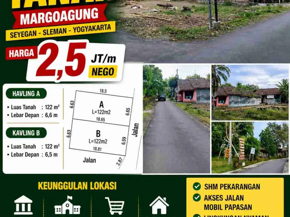 TANAH KAVLING MURAH SEYEGAN – SHM, AKSES MOBIL PAPASAN, SIAP BANGUN
