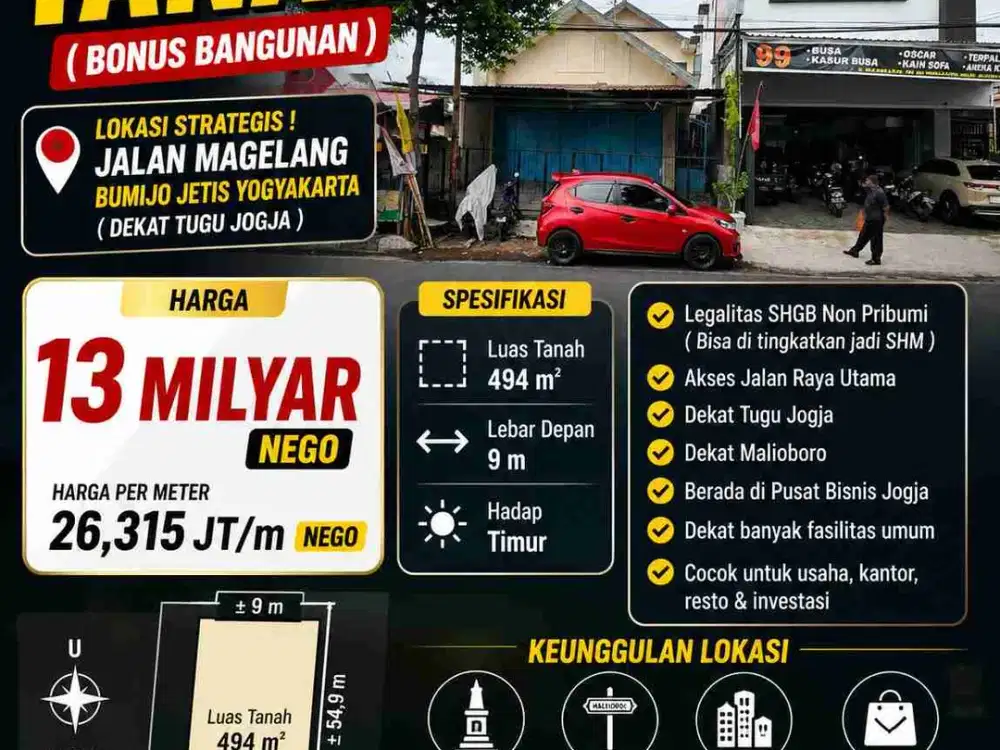 Tanah Premium Pinggir Jalan Magelang Dekat Tugu Jogja – Cocok Usaha & Investasi