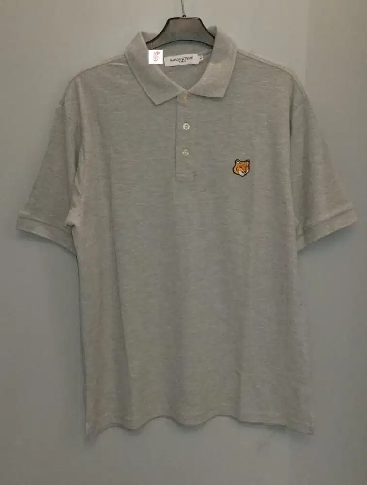 MAISON KITSUNE FOX HEAD POLO SHIRT GREY