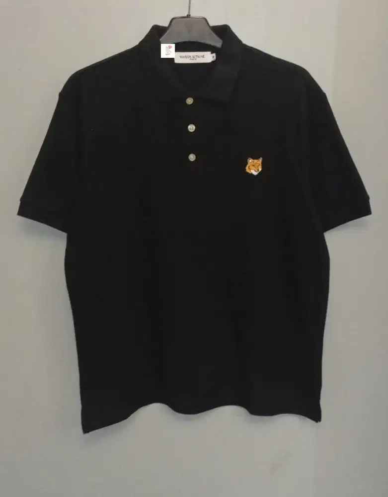 MAISON KITSUNE FOX HEAD BLACK POLO SHIRT