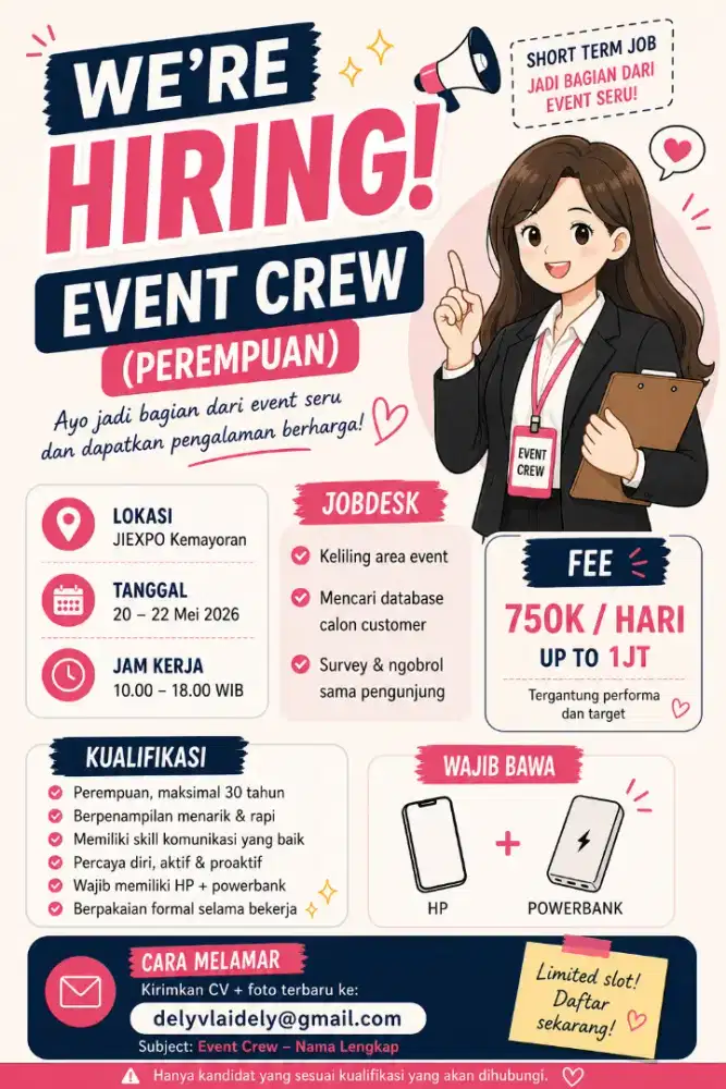 We are Hiring Event Crew / Dicari SPG Untuk Event Pameran
