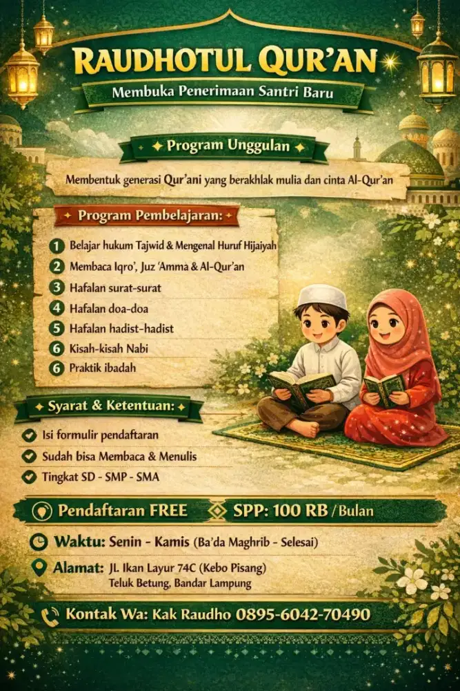 Kursus/Private belajar Al-Quran (Mengaji) wilayah teluk betung