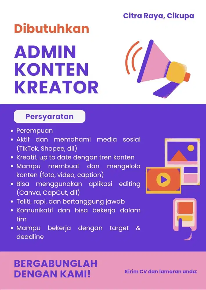 DIBUTUHKAN SEGERA!!! ADMIN KONTEN KREATOR