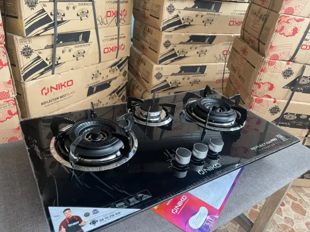 Niko black phantom kompor gas kaca tanam 3 tunggku bisa duduk juga
