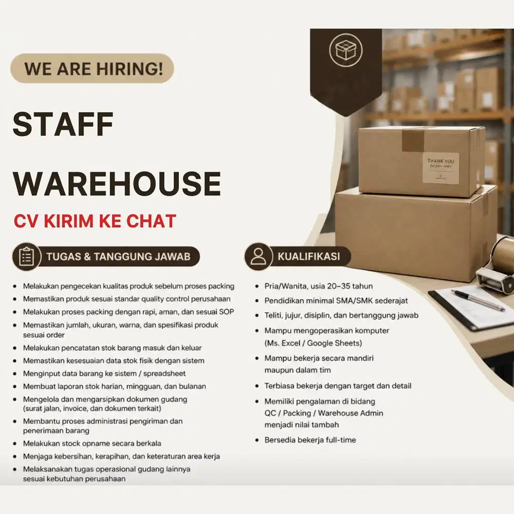 Lowongan Staff Warehouse