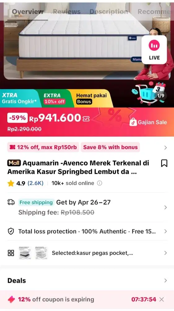 Kasur Pegas Avenco 120x200x20cm