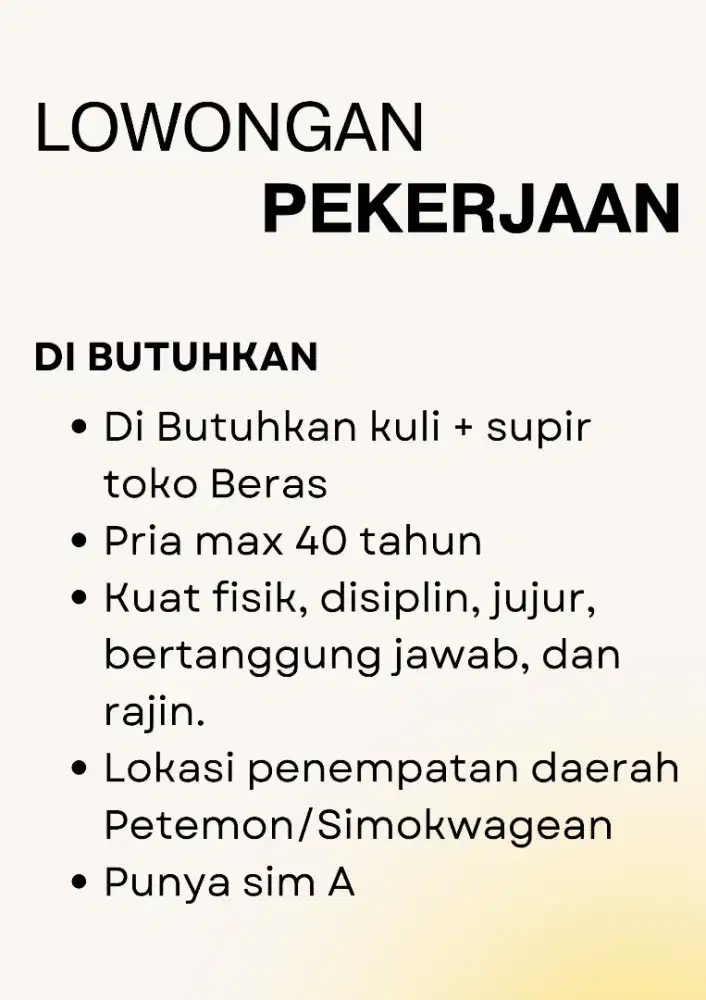 Di butuhkan Supir Kuli Beras