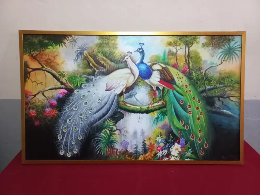 Dijual lukisan kanvas burung merak 60x120 cm