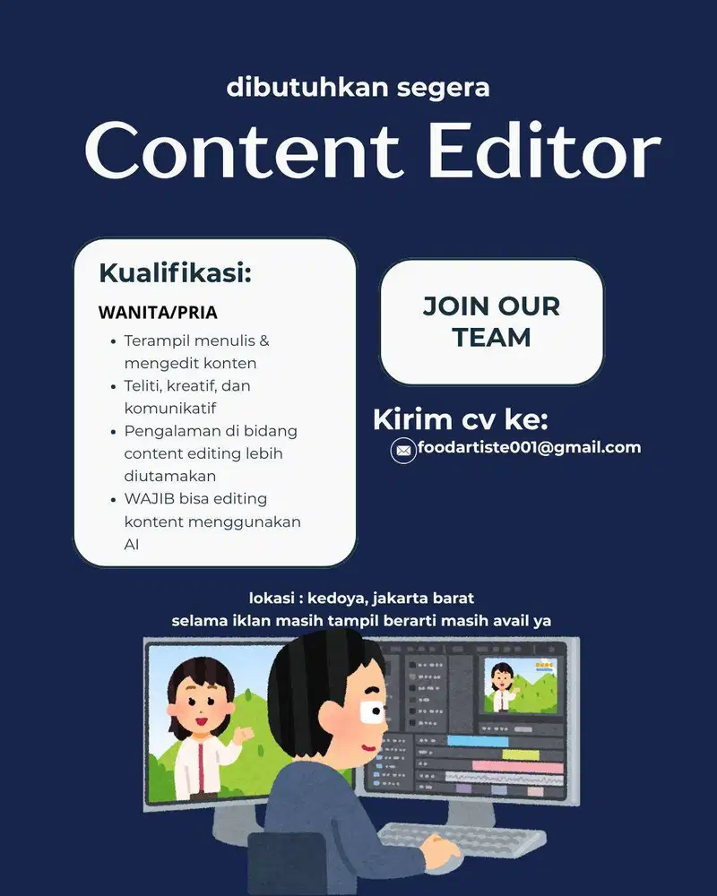 LOWONGAN PEKERJAAN ADMIN KONTEN EDITOR/CONTENT CREATOR