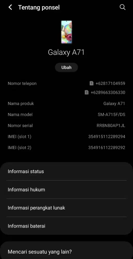 Samsung a71 ori ram 8/128gb utamain tt dibawahnya