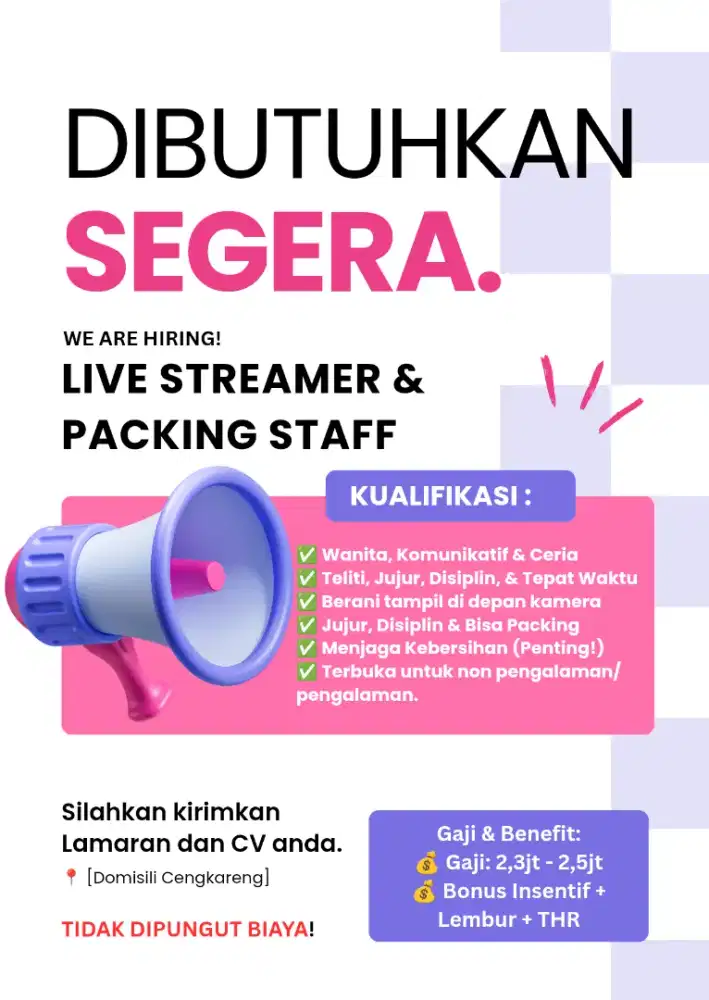 WE ARE HIRING : LIVE STREAMER & PACKING STAFF