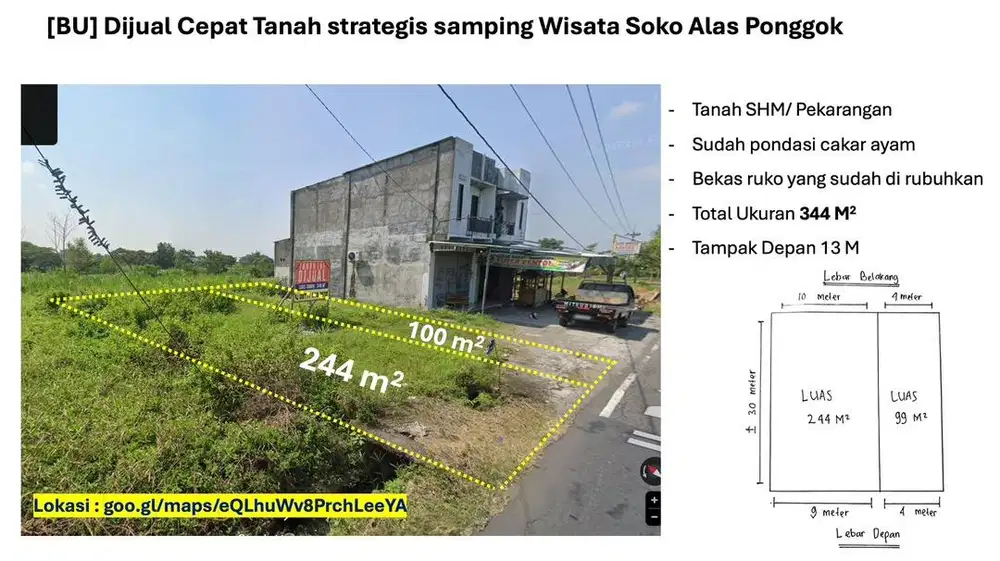 [BU] Jual Cepat Tanah strategis samping Wisata Soko Alas Ponggok