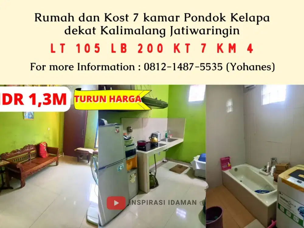 Rumah dan Kost 7 kamar Pondok Kelapa dekat Kalimalang Jatiwaringin