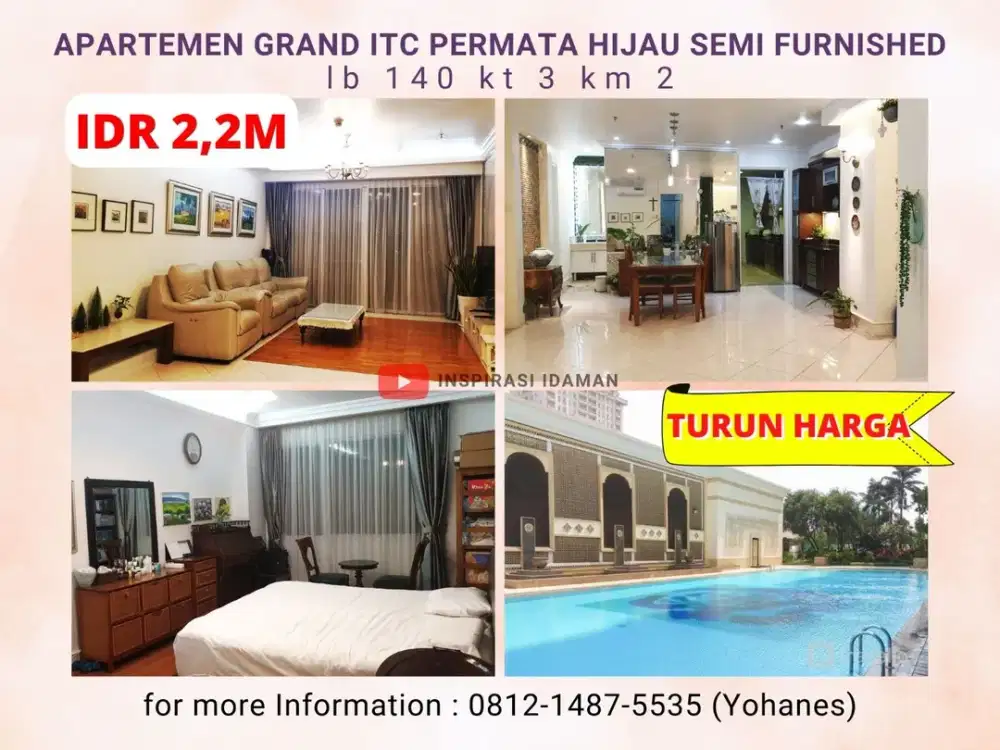 Apartemen Grand Itc Permata Hijau 3Br Lantai 17 Semi Furnished