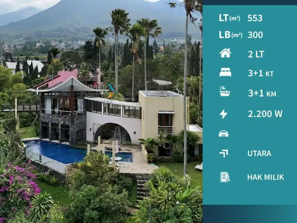 Dijual Villa Full Furnish View Pegunungan di Klub Bunga Batu