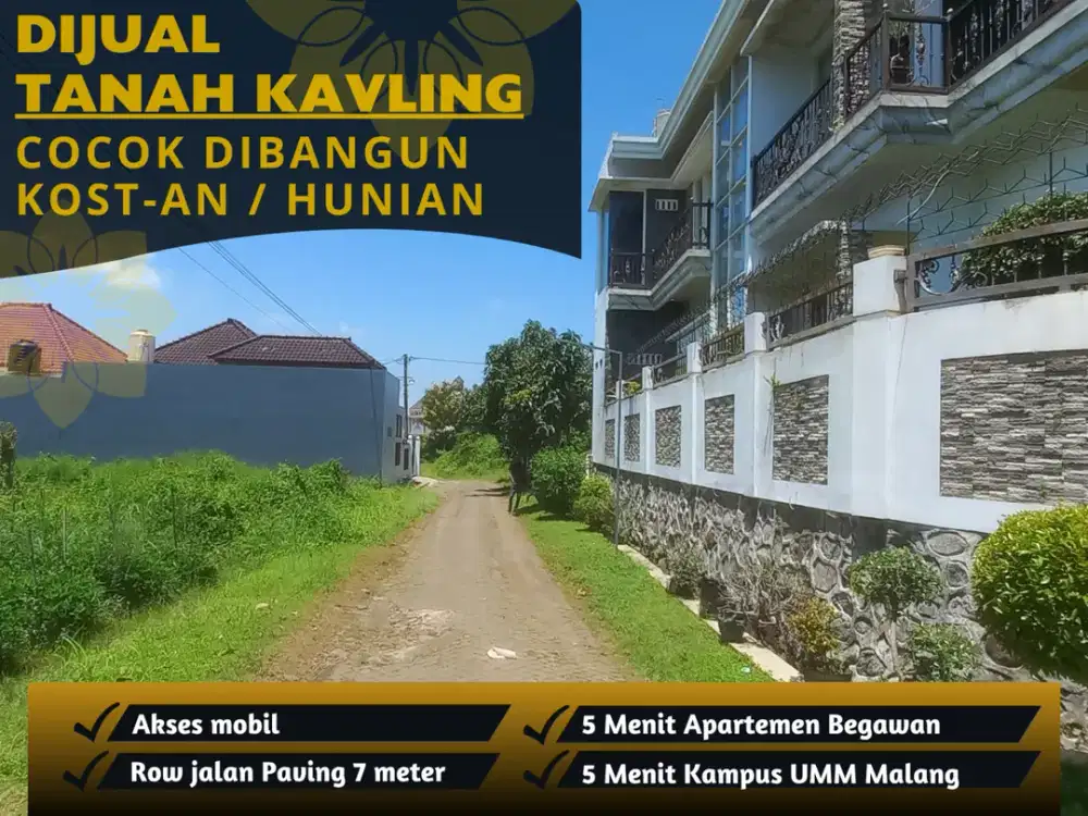 Lebar Jalan 6 Meter 5 Menit Kampus UMM Malang Tanah Dijual Cocok Bangun Kos Kosan