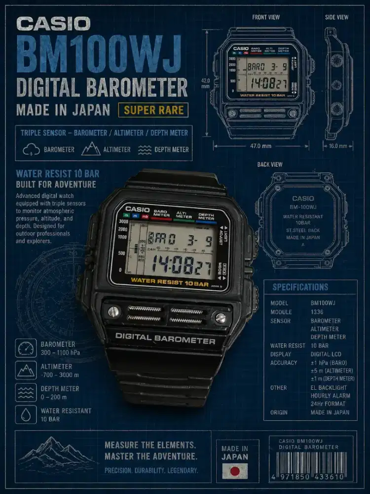 casio bm-100wj digital barometer sangat super langka