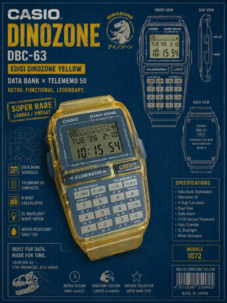 jam casio dbc-63 edisi dinozone yellow good condition