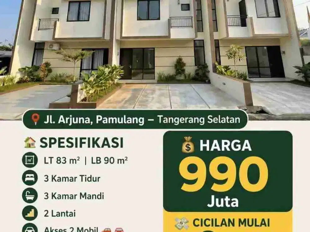 Dijual Rumah Cluster SIAP HUNI Bisa KPR Pd. Benda Pamulang Tangsel Tangerang Selatan