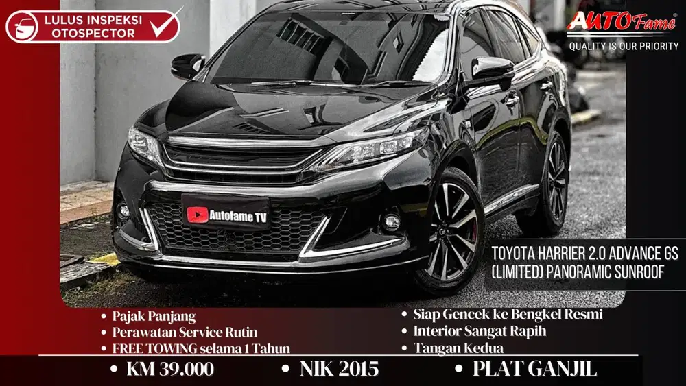 Toyota Harrier 2.0 Advance GS (LIMITED) NIK 2015 Black On Black