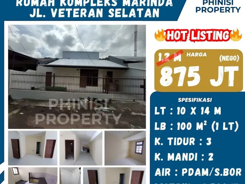DIJUAL RUMAH KOMPLEKS MARINDA – JL. VETERAN SELATAN