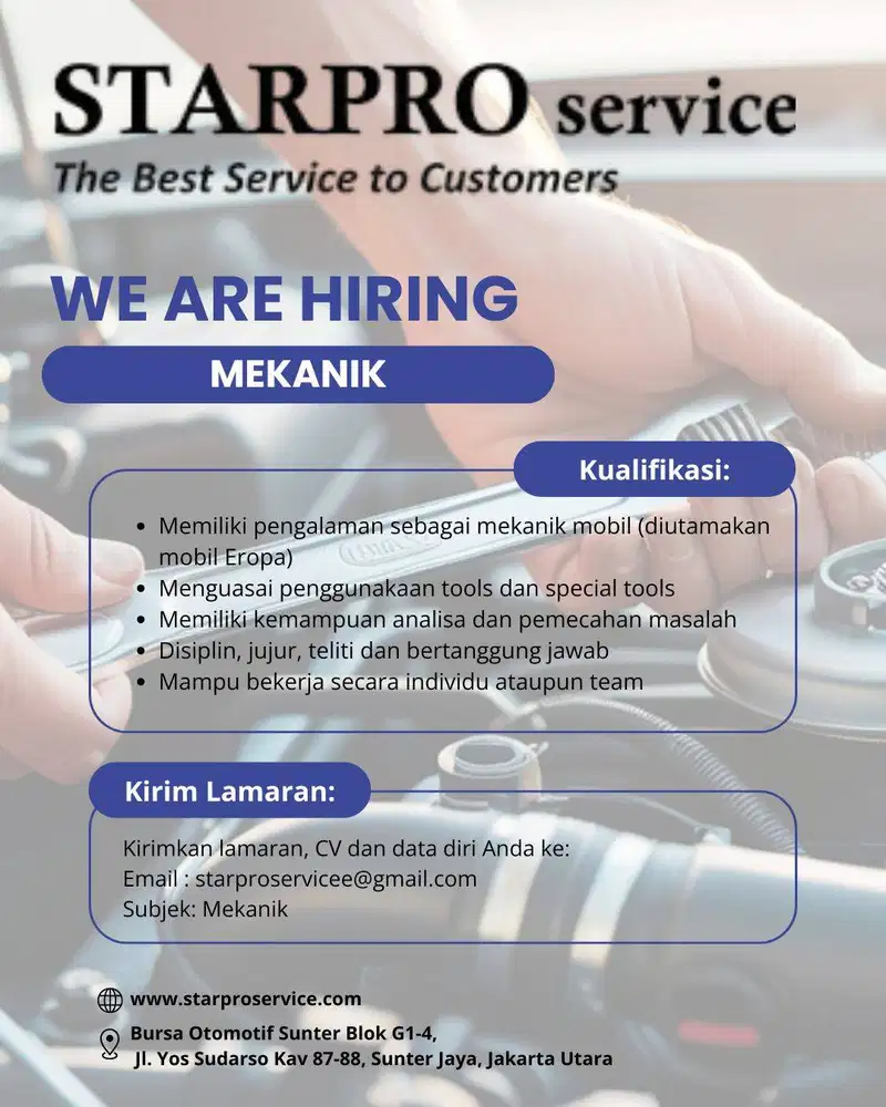 Dibutuhkan Mekanik Mobil