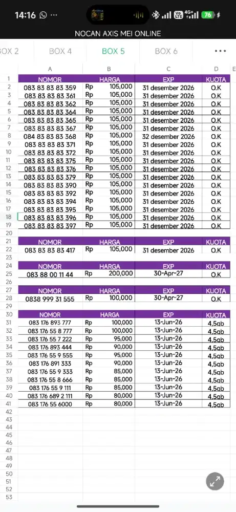 Nomor cantik Axis seri ab ab ab