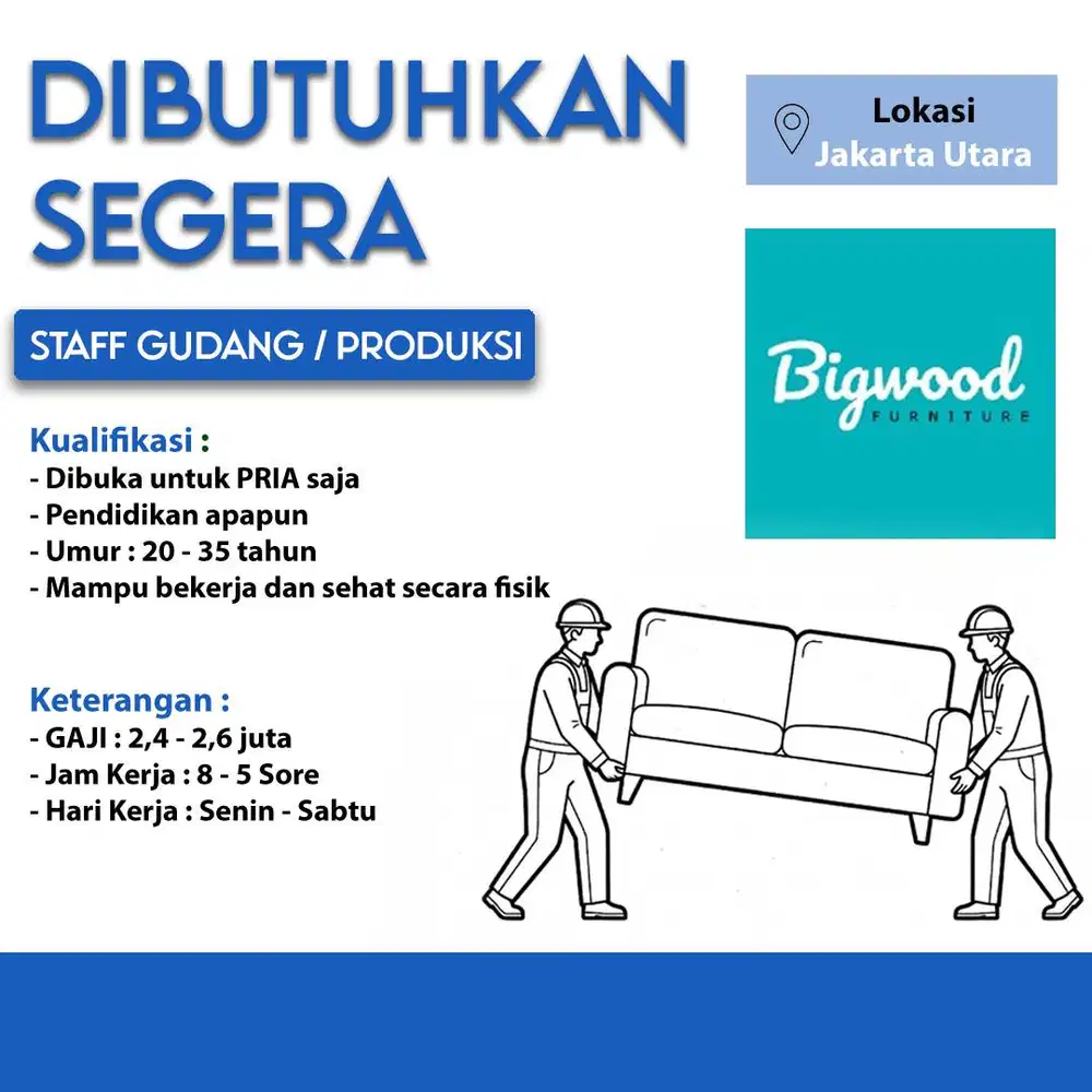 Dicari Staff Pabrik - Area Kelapa Gading
