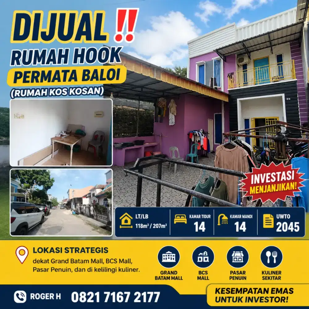 Dijual
Rumah Hook Permata Baloi (Rumah Kos Kosan )