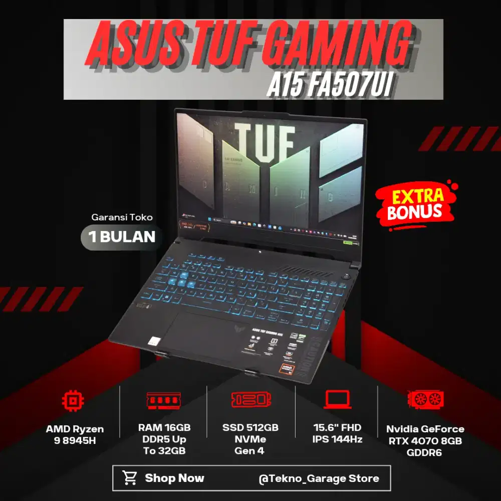 ASUS TUF GAMING A15 FA507UI RYZEN 9 8945H RAM 16GB SSD 1TB RTX 4070