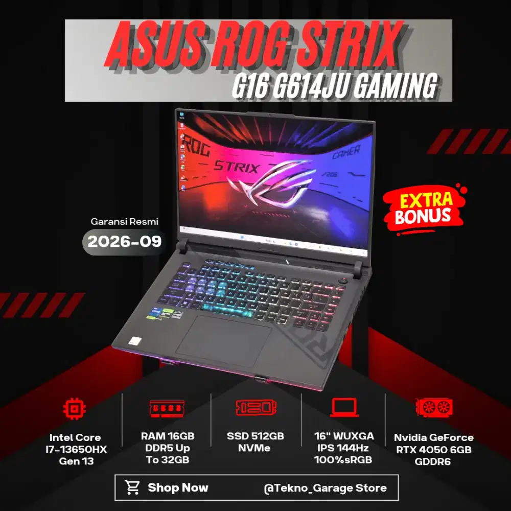 ASUS ROG STRIX G16 G614JU CORE I7-13650HX RAM 16GB SSD 512GB RTX 4050