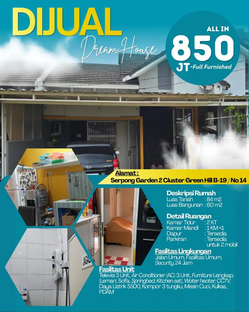 DIJUAL RUMAH FULL FURNISHED 850JT Serpong Garden 2