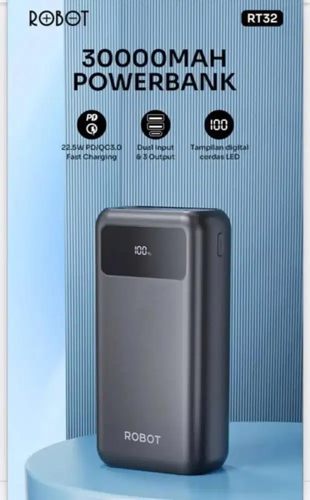 POWERBANK 30000MAH ROBOT RT32 BLACK WITH LED DISPLAY