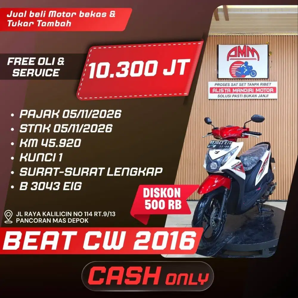 BEAT CW 2016 PAJAK HIDUP CASH ONLY SPAYLATER INDODANA CC 0% ALISTA