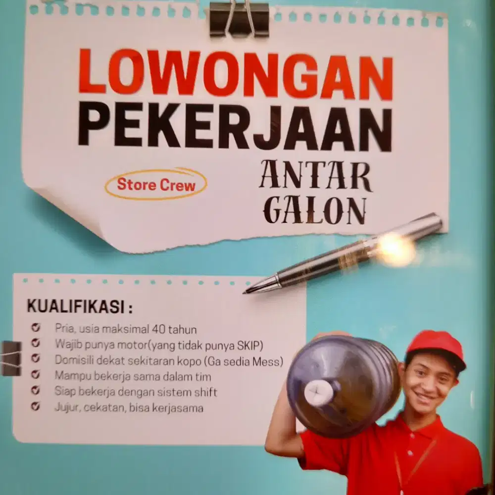 Dicari pegawai galon kopo