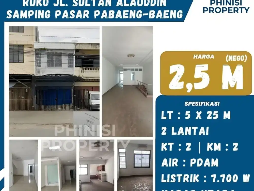 DIjual Ruko jl. Sultan Alauddin Samping Pasar Pabaeng- Baeng