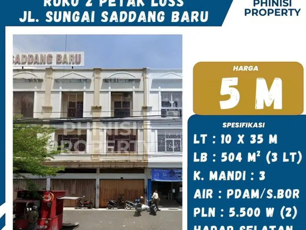 DIJUAL: Ruko 2 Petak Loss Strategis di Jl. Sungai Saddang Baru, Makassar
