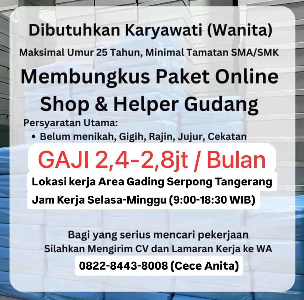 LOWONGAN KERJA PACKING ONLINE SHOP