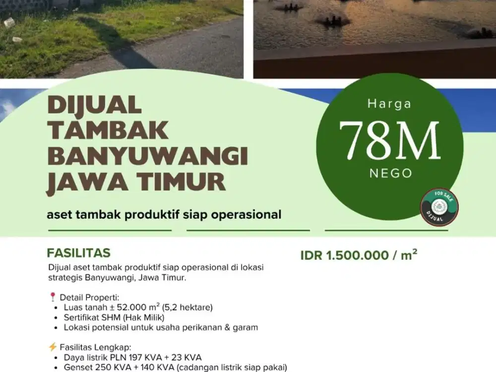 Dijual  Tambak 5,2 Ha Banyuwangi Jawa Timur